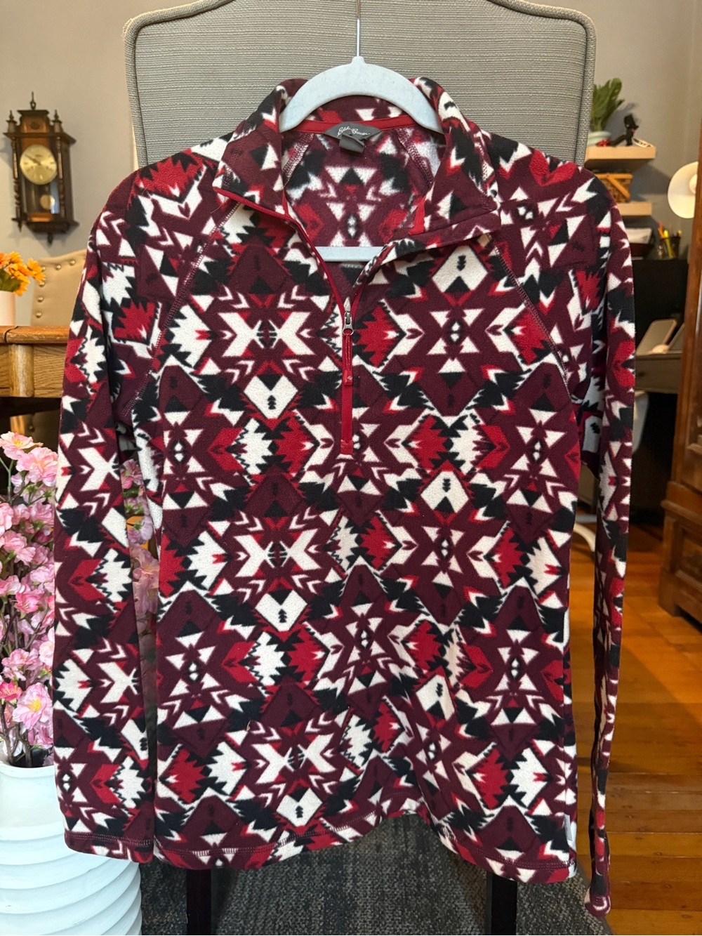 Eddie Bauer Red, White & Black Aztec Quarter-Zip Fleece Pullover